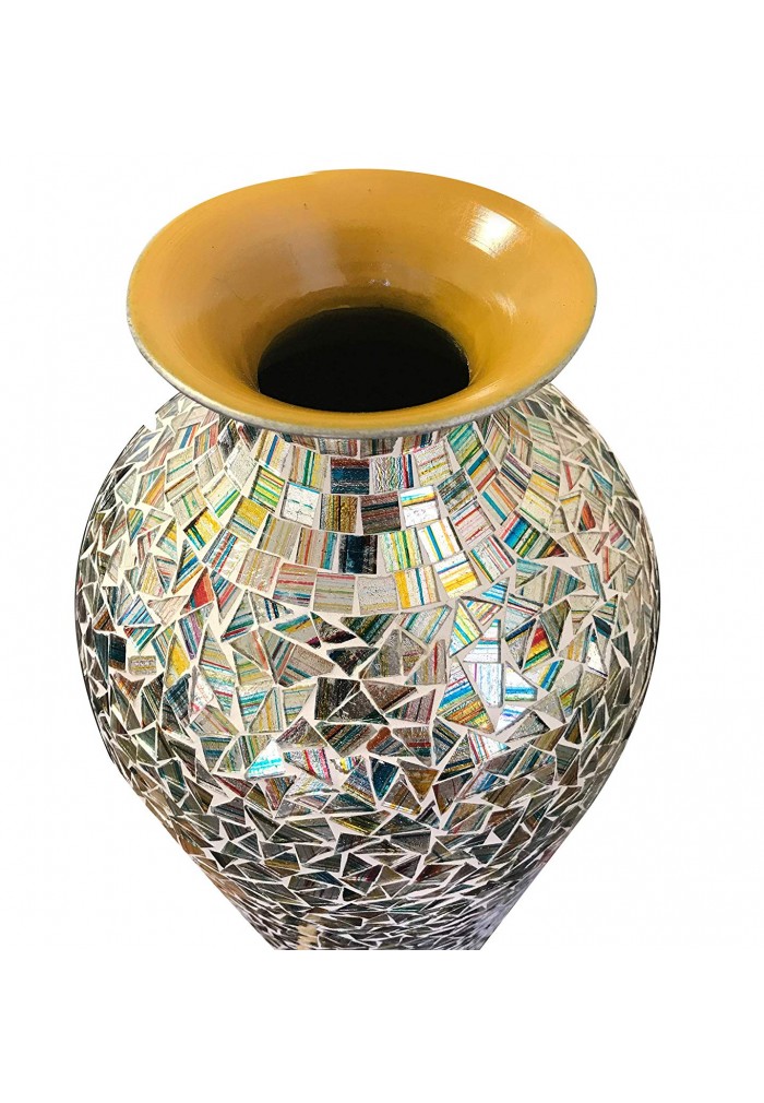 DecorShore Bohemian Rhapsody Vase Rainbow Glass Mosaic - Metal Accent Vase with Sparkling Metallic Glass Flake Overlay