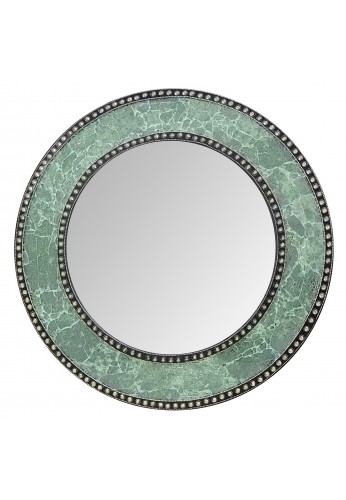 24" Green Mosaic Decorative Handmade Crackle Glass Design Round Mosaic Accent Wall Mirror by DecorShore