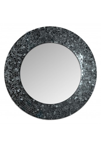 DecorShore 24" Black and Silver Metallic Round Traditional Glass Mosaic Tile Framed Handmade Decorative Accent Wall Mirror 