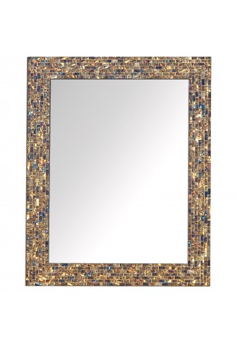 Multi-Colored & Gold, Luxe Mosaic Glass Framed Wall Mirror, 30"x24" Decorative Embossed Mosaic Rectangular Vanity Mirror