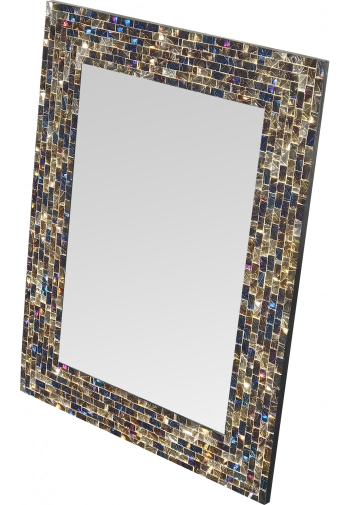 Multi-Colored & Gold, Luxe Mosaic Glass Framed Decorative Mosaic Rectangular Wall Mirror, (18"x24")