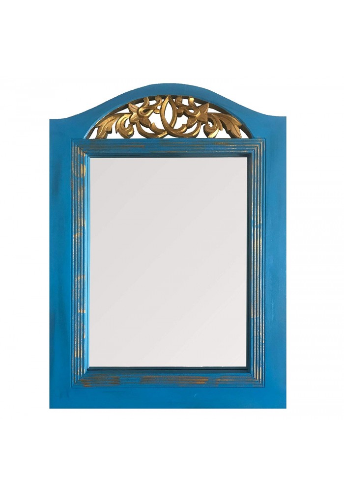 DecorShore Wooden Wall Mirror with Gilded Scroll Crown Top in French Rococo Revival Style