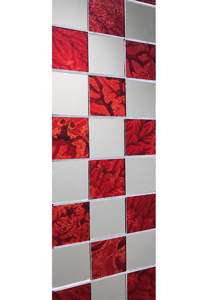 Decorative Red Mosaic Wall Mirror, Red Mirrored Glass Tiles