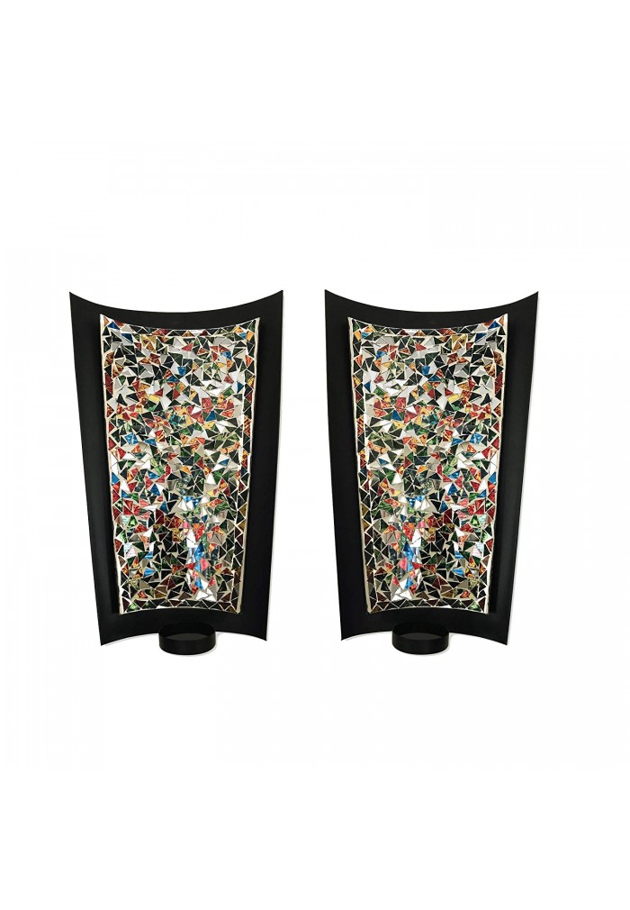 Decors Mosaic Wall Sconce Set Of 2 Tealight Candle Holders Abstract Metal Art Sconces Pair - Wall Votive Candle Holder Sculpture