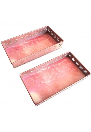 DecorShore Designs Set of 2 Iron Metal Decorative Trays with Rose Gold Finish and Vibrant Pink Sands Beach Graphic Print