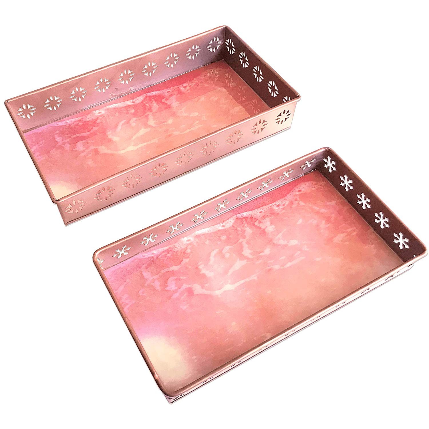 Decorshore Set Of 2 Metal Decorative Trays Serving Tray With Rose Gold Pink