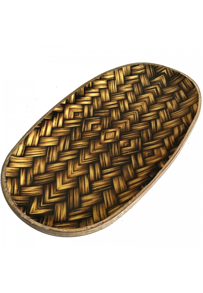 DecorShore Decorative Wooden Tray with Basket Weave Print Design, Genuine Carved Mango Wood Tray 13x8 inches