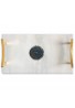 DecorShore Luxe Designs Decorative Genuine Marble Tray in White with Authentic Blue Agate Slice 16x9 and Shiny Gold Finish Handles, Large Size