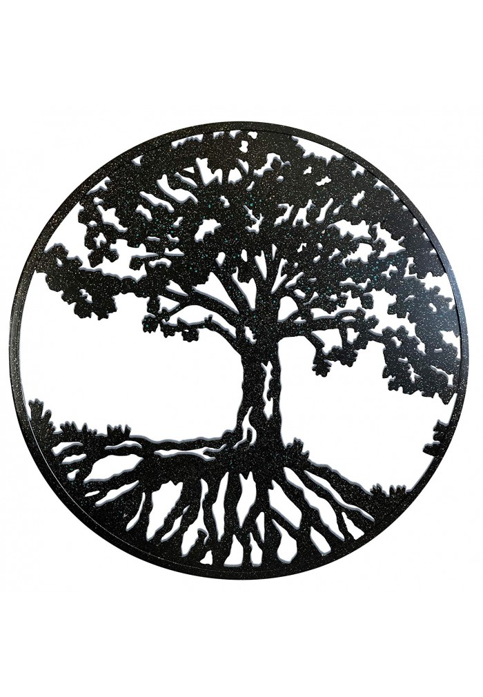 Round Metal Wall Art Decorative Sculpture Natural Harmony Tree Of Life Hanging Decor In Matte Black Decors - Metal Tree Of Life Wall Decor