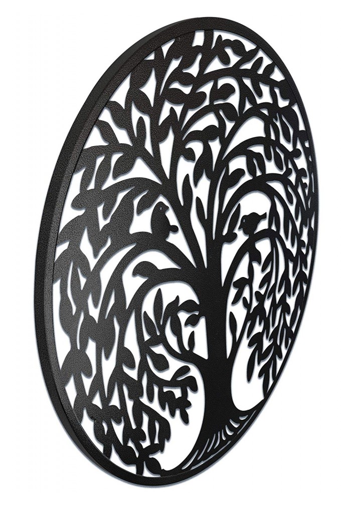 Round Metal Wall Art Decorative Wall Sculpture Natural Sanctuary Tree of Life Hanging Wall Decor in Antique Silver Finish
