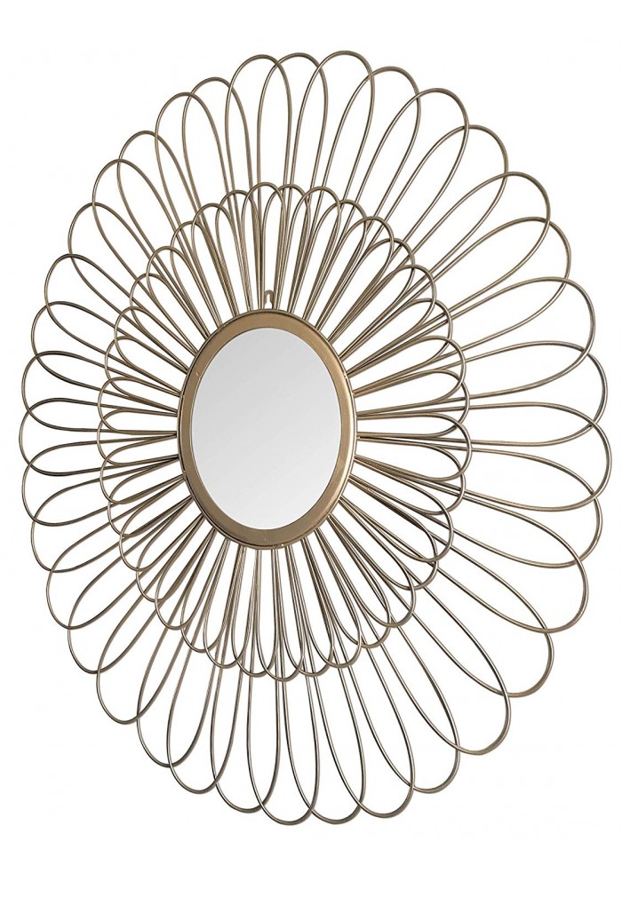 DecorShore 27 inch Decorative Wall Mirror and 3D Wire Wall Sculpture in Brushed Gold Floral Wire Wall Hanging
