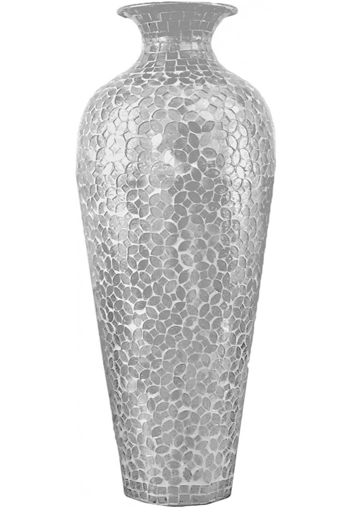 Decorative Large Metal Floor Vase With Glass Mosaic In Silver at DecorShore