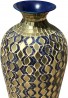 Home Decor Geometric Pattern Metal Floor Vase with Glass Mosaic in Elegant Navy Blue & Gold Tessellation Pattern