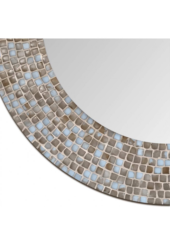 DecorShore 24 in. Ceramic Glass Mosaic Decorative Wall Mirror in Warm Beige Colors