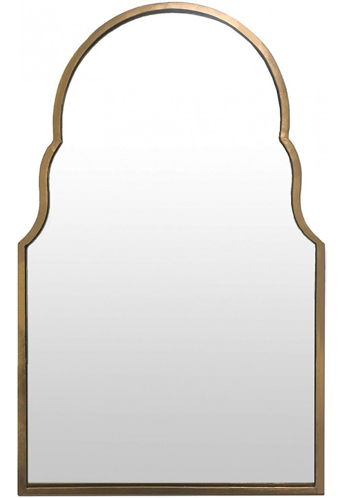 DecorShore Relics Collection 30x18 Moroccan Arch Shaped Decorative Wall Mirror in Brushed Gold Finish