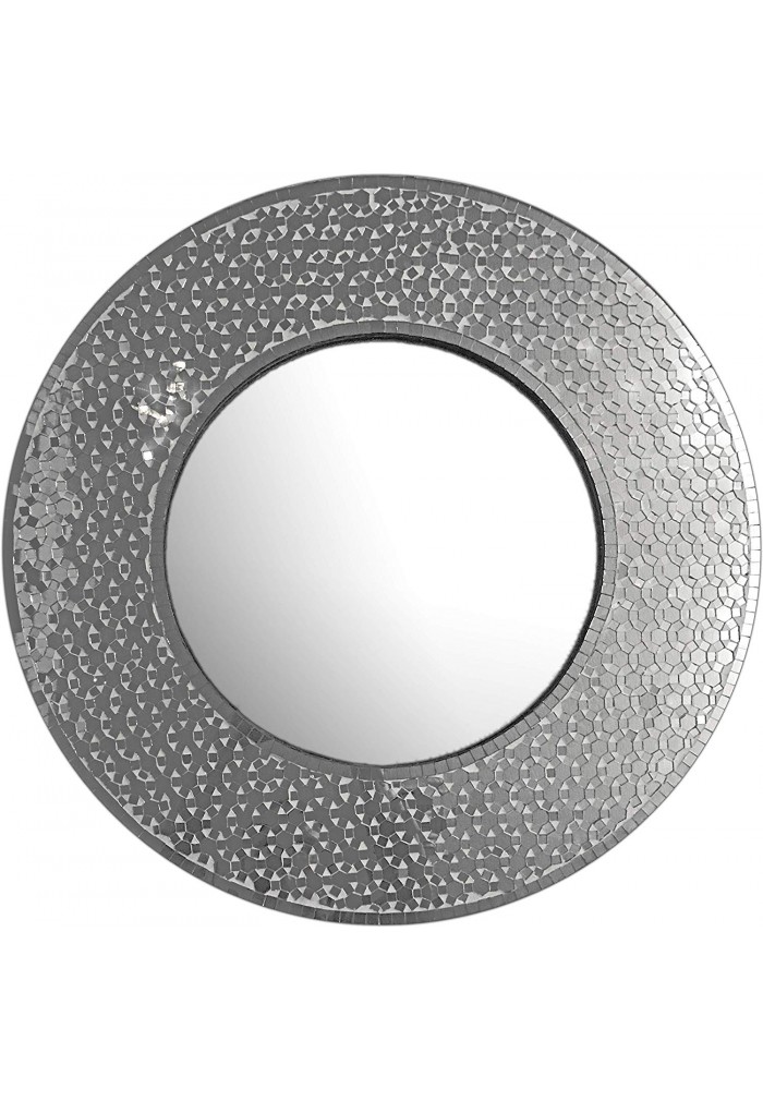 DecorShore 24 Inch Round Wall Mirror Decorative Glass Mosaic Mirror in Shiny Silver