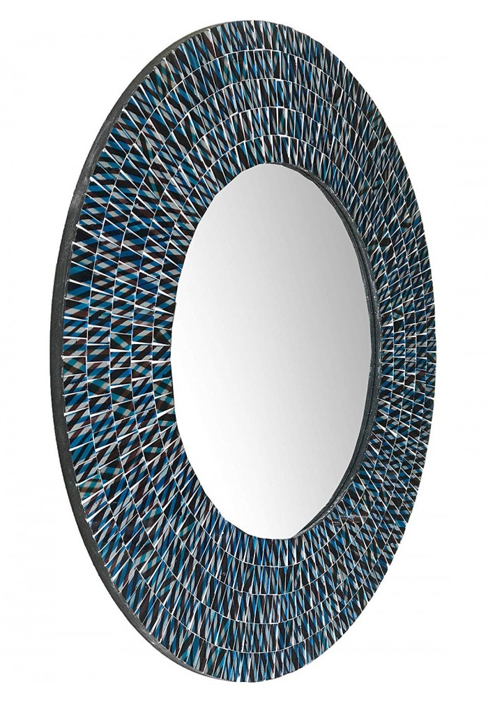 DecorShore 24 Inch Round Wall Mirror Decorative Glass Mosaic Bathroom Mirror in Teal and Black