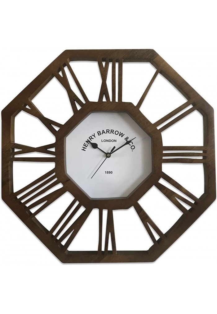 Roman Numeral Decorative Wood Wall Clock in Octagon Shape