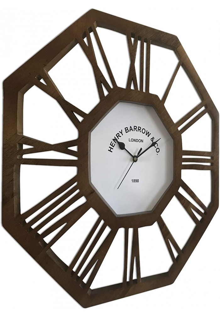 Roman Numeral Decorative Wood Wall Clock in Octagon Shape