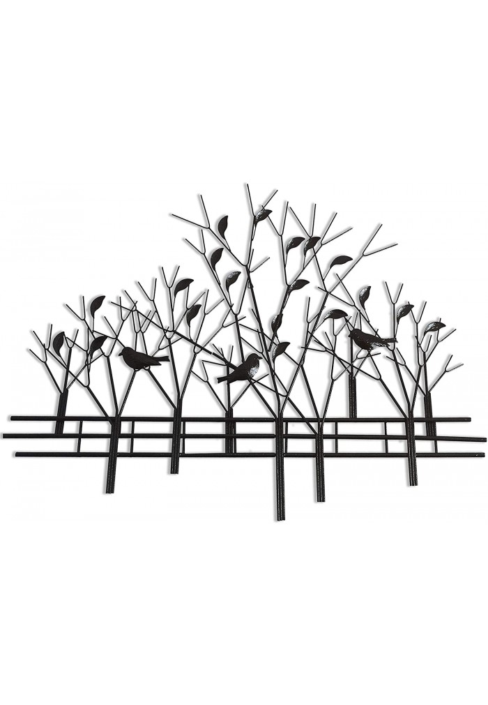 Decors Trees Birds Metal Wall Art Sculpture Contemporary Bronze 3d Wire Decor For Home Office - Wire Wall Art Trees