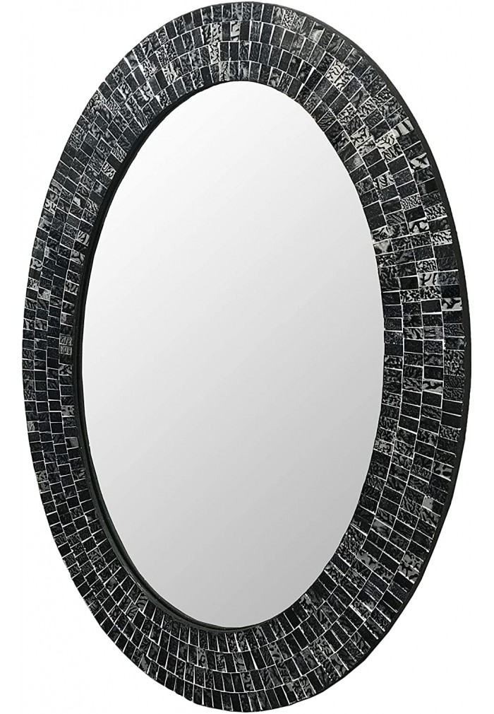 Decors Decorative Mosaic Mirror In Oval Shape Black Silver Wall - Black Decorative Wall Mirror