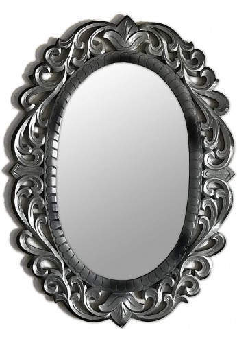 30 x 22 Oval Decorative Wood Wall Mirror with Artisan Carved Wooden Mirror Frame Scroll Pattern