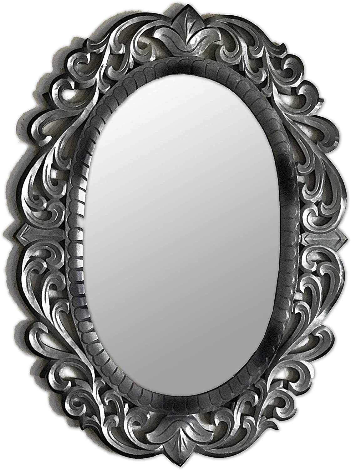 Oval Decorative Wood Wall Mirror, Carved Wooden Frame Mirror