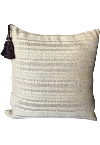 18 Inch Throw Pillow Cover Tribal Boho Woven Pillowcase with Tassels Soft Cushion Case Cream Beige Brown
