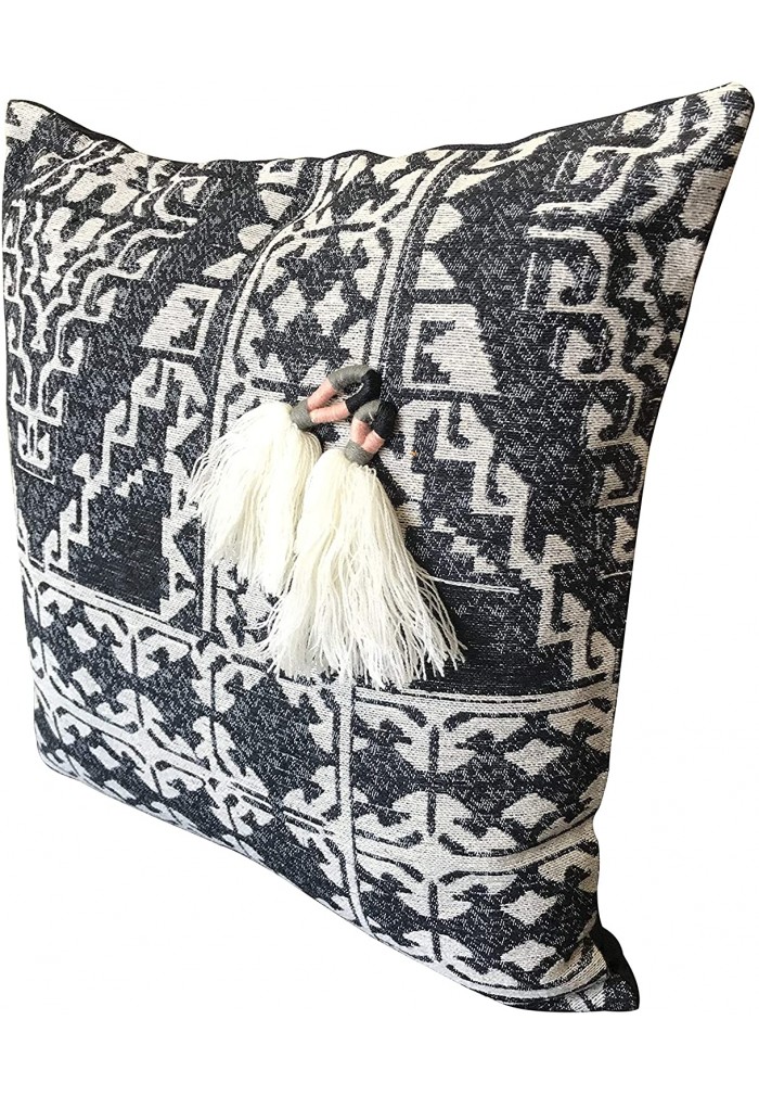 DecorShore Decorative Throw Pillow Cover Tribal Boho Woven Pillowcase in 18 Inch Gray Ivory Peach
