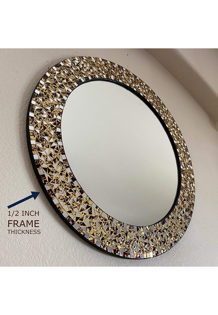 DecorShore 24" Decorative Mosaic Glass Wall Mirror (Golden Sands)