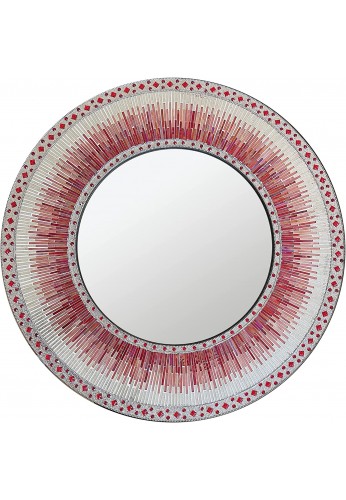 Decorative Wall Mirror Mosaic 24" Round Wall Art in Shades of Bright Red & Silver Glitter Colorful Glass Tile Decor for Home