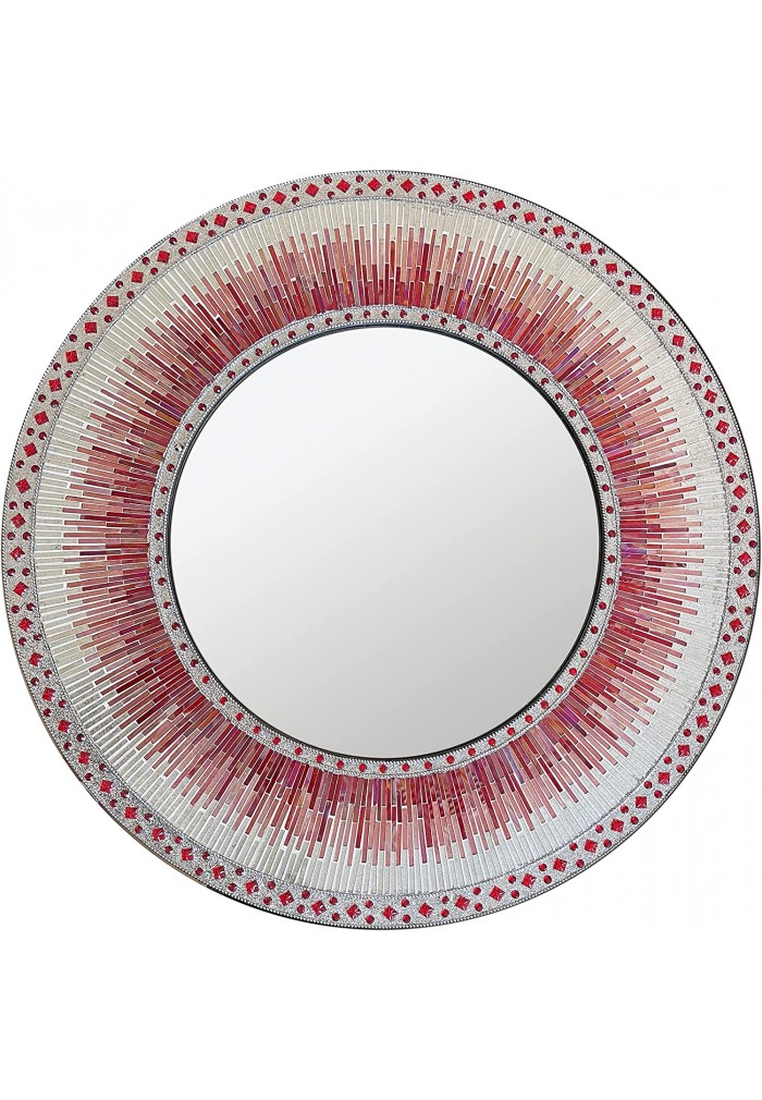 Round Mosaic Wall Mirror In Shades, Red Wall Mirrors Decorative