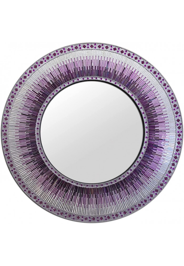 Mosaic Wall Mirror Mosaic 24" Round Wall Art in Shades of Bright Purple & Violet with Silver Colorful Glass Tile Decor for Home