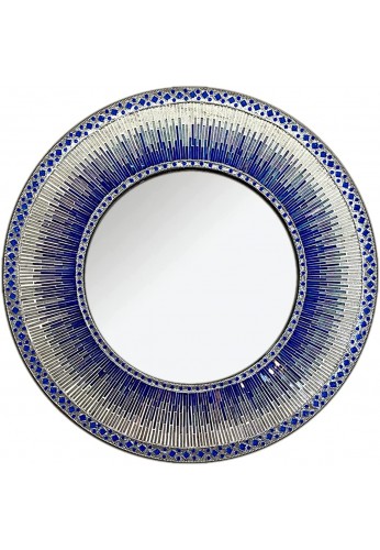 Decorative Wall Mirror Mosaic 24" Round Handcrafted Mosaic Mirror Wall Art in Shades of Cobalt Blue & Silver Glitter Colorful Glass Tile