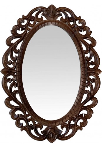 DecorShore 30x22" Handcrafted Real Wood Carved Traditional Home Decor Solid Wooden Mirror in shades of Brown