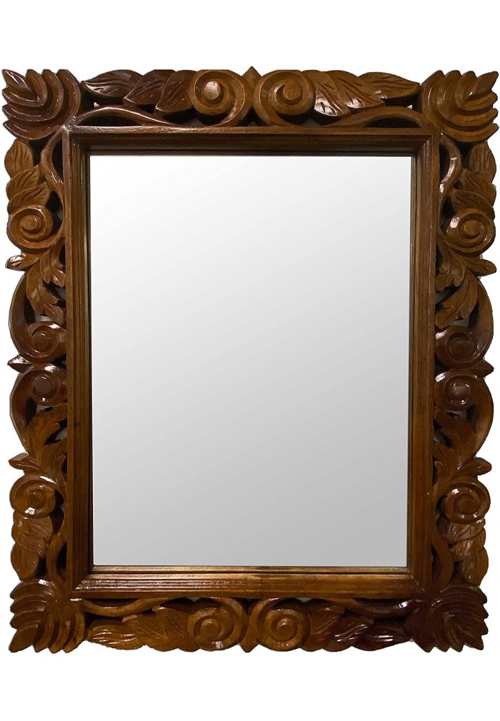 DecorShore 30x24" Handcrafted Traditional Home Décor Solid Wooden Framed Mirror in Shades of Brown