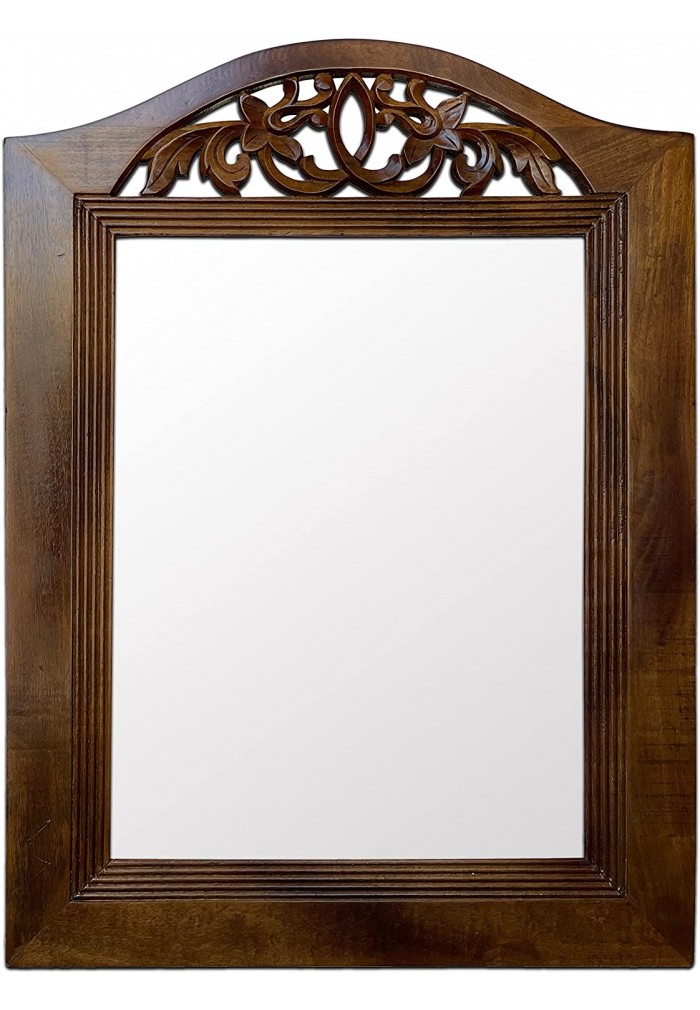 Solid Framed Wooden Mirror Carved & Real Wood Mirror in Arch Shape