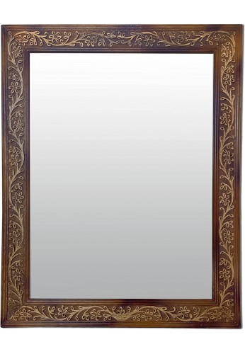 DecorShore Solid Wooden Framed Mirror Carved & Real Wood Wall Mirror Rectangular in Brown Farmhouse Style 