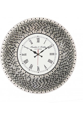 22.5" Black Wall Clock, Handmade Glass Mosaic Wall Clock, Quiet Motion Design by DecorShore