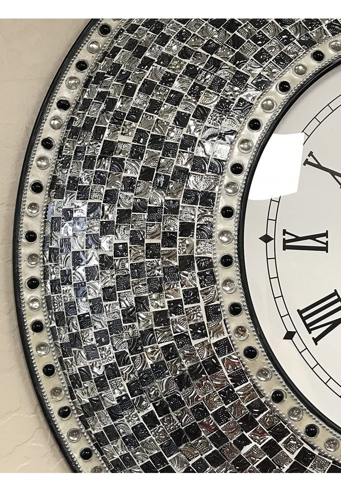 DecorShore 24" Black Mosaic Wall Clock, Decorative Round Wall Clock