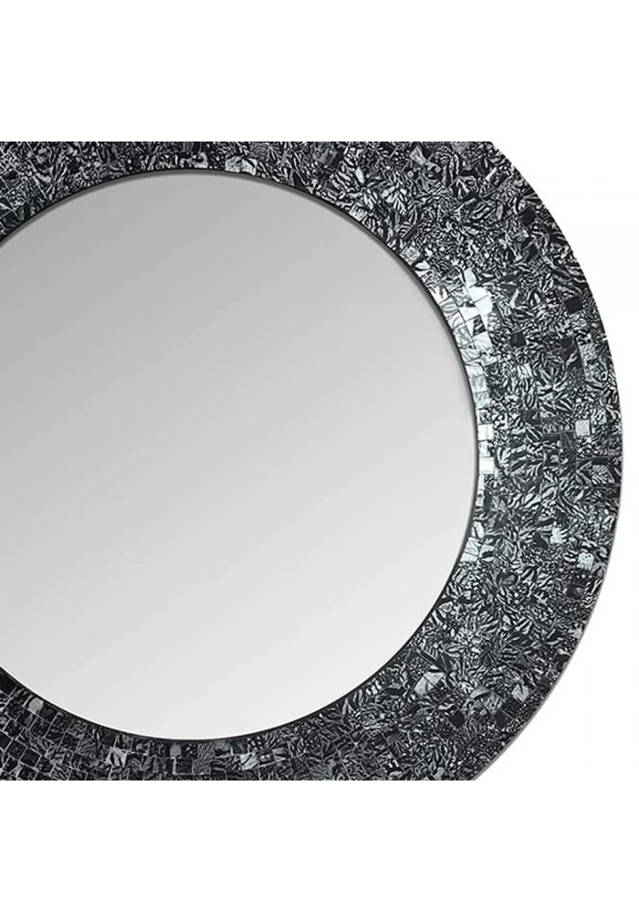  DecorShore 24" Traditional Mosaic Mirror, wall mirror, decorative wall mirror (Black & Silver Metallic) 