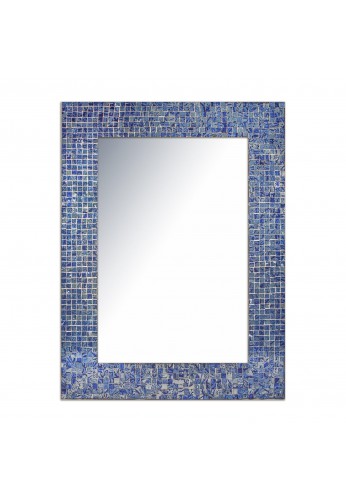 DecorShore 24"x18" Accent-Rectangular Decorative Mosaic Wall Mirror with Glass Tile Frame in Sapphire & Silver Hues