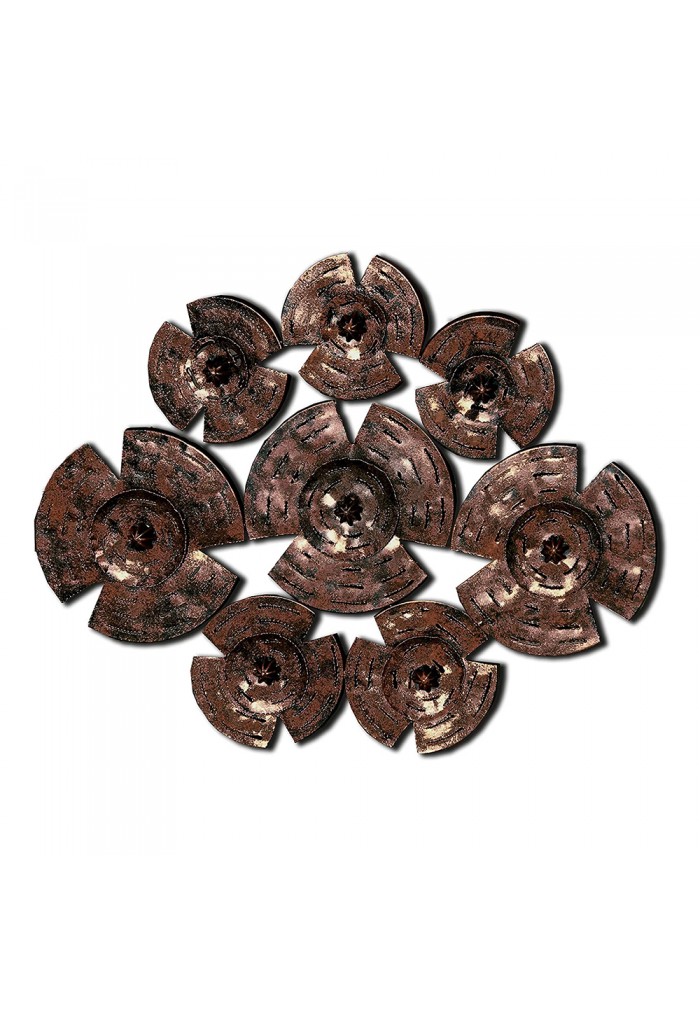 THREE NEW DECORATIVE AGED BRONZE COPPER RIBBED METAL ROUND WALL ART RUSTIC STYLE 