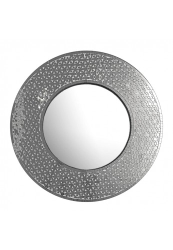 DecorShore 24 Inch Round Wall Mirror Decorative Glass Mosaic Mirror in Shiny Silver