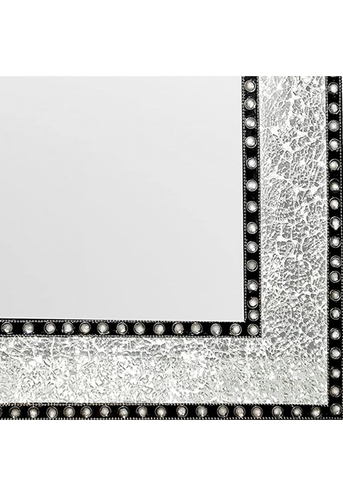DecorShore 24"x18" Crackled Glass Framed Rectangular Decorative Mosaic Wall Accent Mirror-Silver