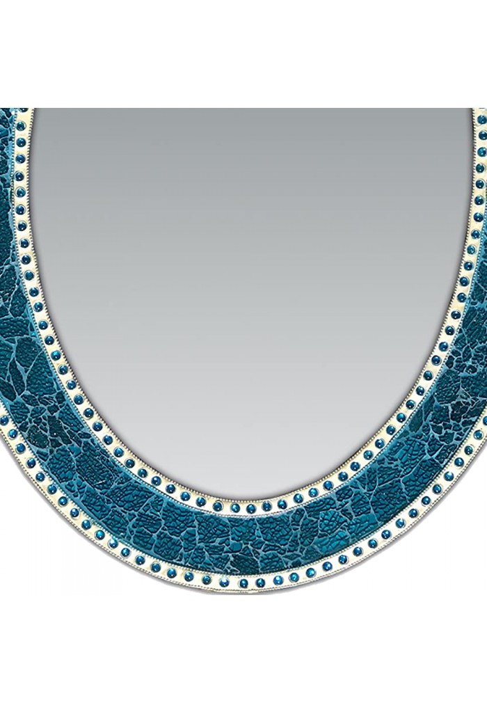 32.5”x24.5” Oval Frame, Colorful Crackled Glass Mosaic Decorative, Vanity Mirror in Jewel Tone Colors by DecorShore (Turquoise)