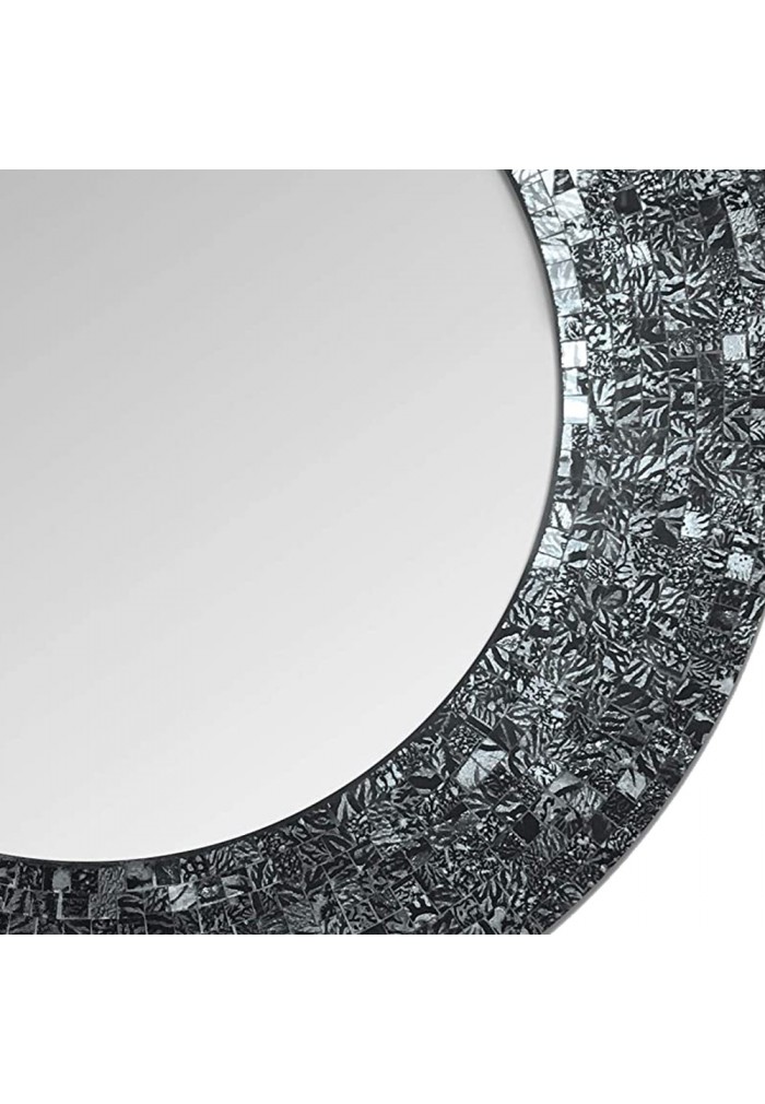  DecorShore 24" Traditional Mosaic Mirror, wall mirror, decorative wall mirror (Black & Silver Metallic) 