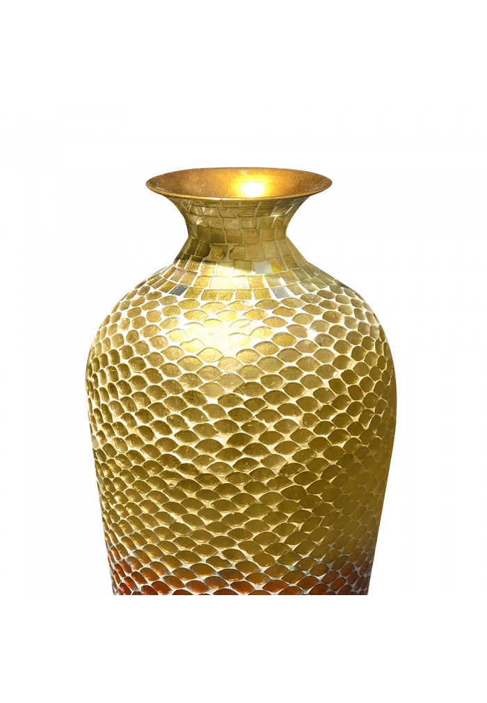 DecorShore Decorative Mosaic Vase - Tall Metal Floor Vase with Glass Mosaic in Shades of Amber Gold & Tangerine Orange
