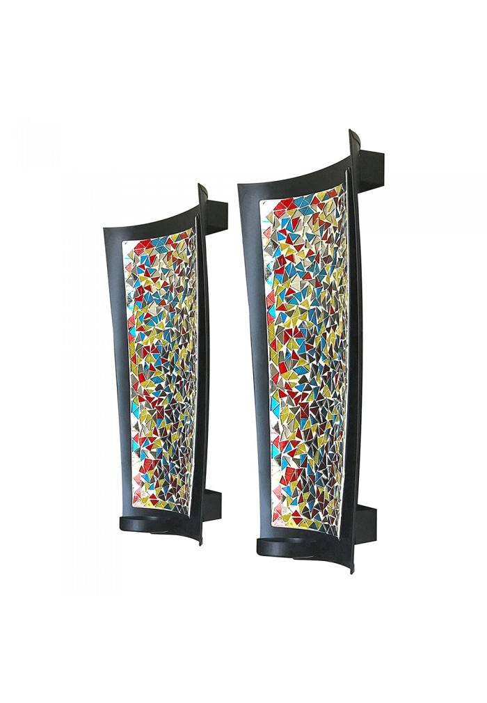 DecorShore 15 in Mosaic Wall Sconce Set of 2 Tealight Candle Holders - Abstract Metal Wall Art Candle Sconces Pair