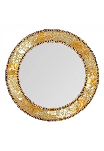 24" Gold, Round Wall Mirror, Crackled Glass Mosaic, Decorative Design by DecorShore